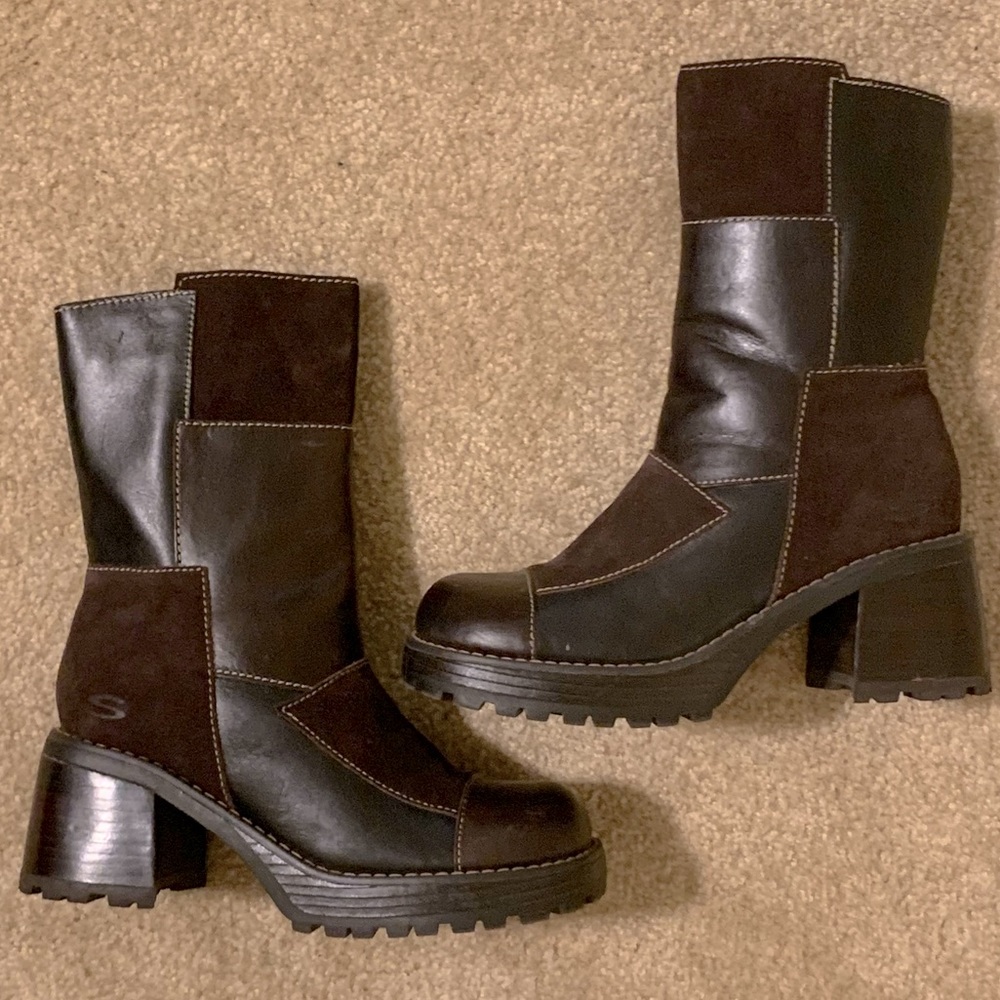 Vintage 90s Sketchers Platform Boots Suede Patches